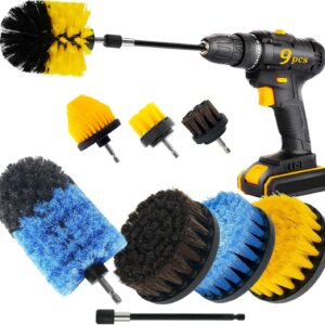 9 Pcs Drill Brush Attachments Set Fluffy Soft and Hard Bristles Horsehair Brush Cleaning Kit for Home Bathroom Car Kitchen Corners Sink Stubborn Stains Tiles