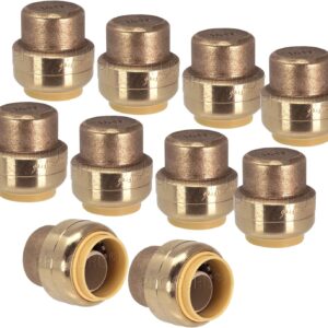 [10-Pack] PROCURU 1/2-Inch PushFit End Cap, Push-to-Connect Brass Plumbing Fitting for Copper, PEX, CPVC, PE-RT Pipe, LF Certified Safe (8X3012-10P)