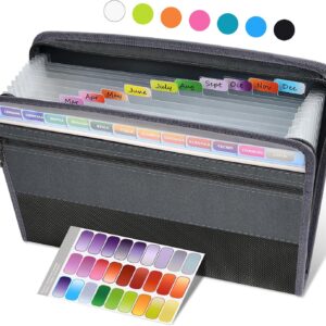Sooez Accordion File Organizer with Zipper, 12 Pocket Expanding File Folder