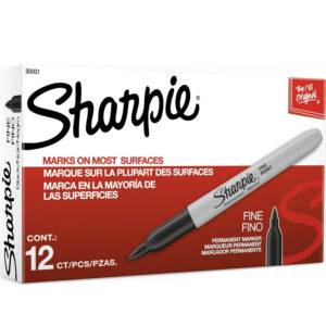 Sharpie Permanent Markers, Fine Tip, Black, 12 Count - Quick Drying, Fade Resistant, For Wood, Plastic, Paper, Metal, And More